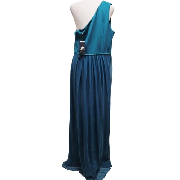 Adrianna Papell Womens Teal One Shoulder  Maxi party Dress Size 14 blue - Picture 11 of 12